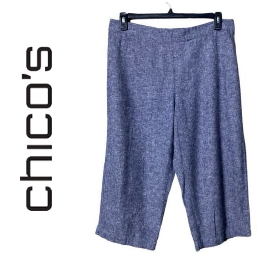Chico’s Linen Pull On Women’s Pants Wide Leg Cropped Size 2.5 Capris Beachy